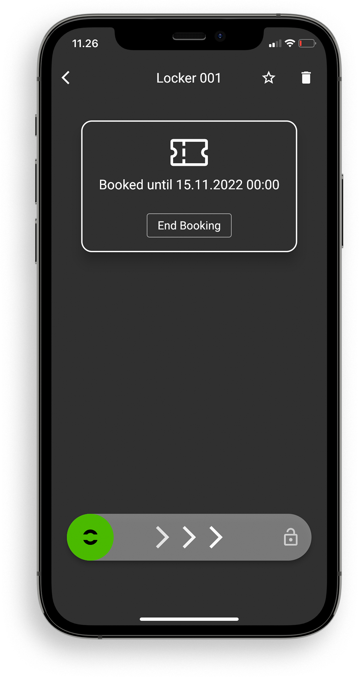 XLOCK Booking app including unlocking via smartphone.